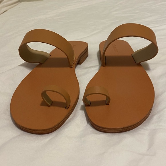 Reformation Mila Brown Leather Flat Sandals Size 7.5 - Picture 4 of 17